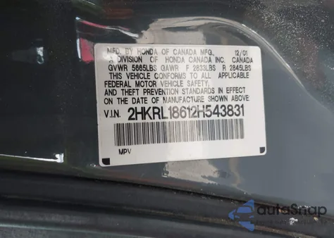 2002 Honda Odyssey Ex из США, поврежденный, VIN 2HKRL18612H543831